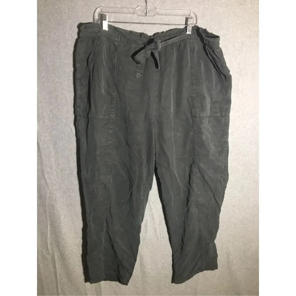 Womens Aerie Trousers Dark Grey Paper Bag Waist Straight Leg Tie Waist Spring
